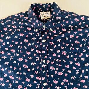 Bonobos Mens XL Long Slim Fit Short Sleeve Button Down Shirt Navy Pink Floral